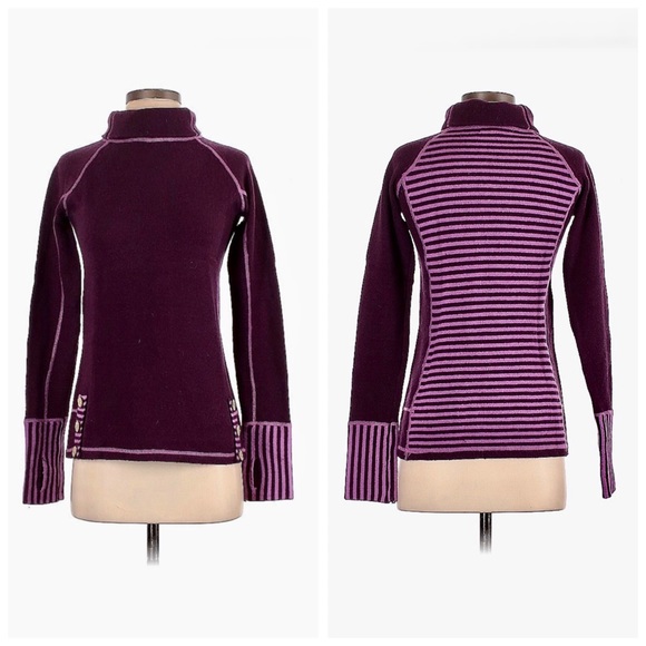 Dakini Mock Neck Lambswool Striped Bright Purple Sweater, sz. XS - Picture 4 of 10